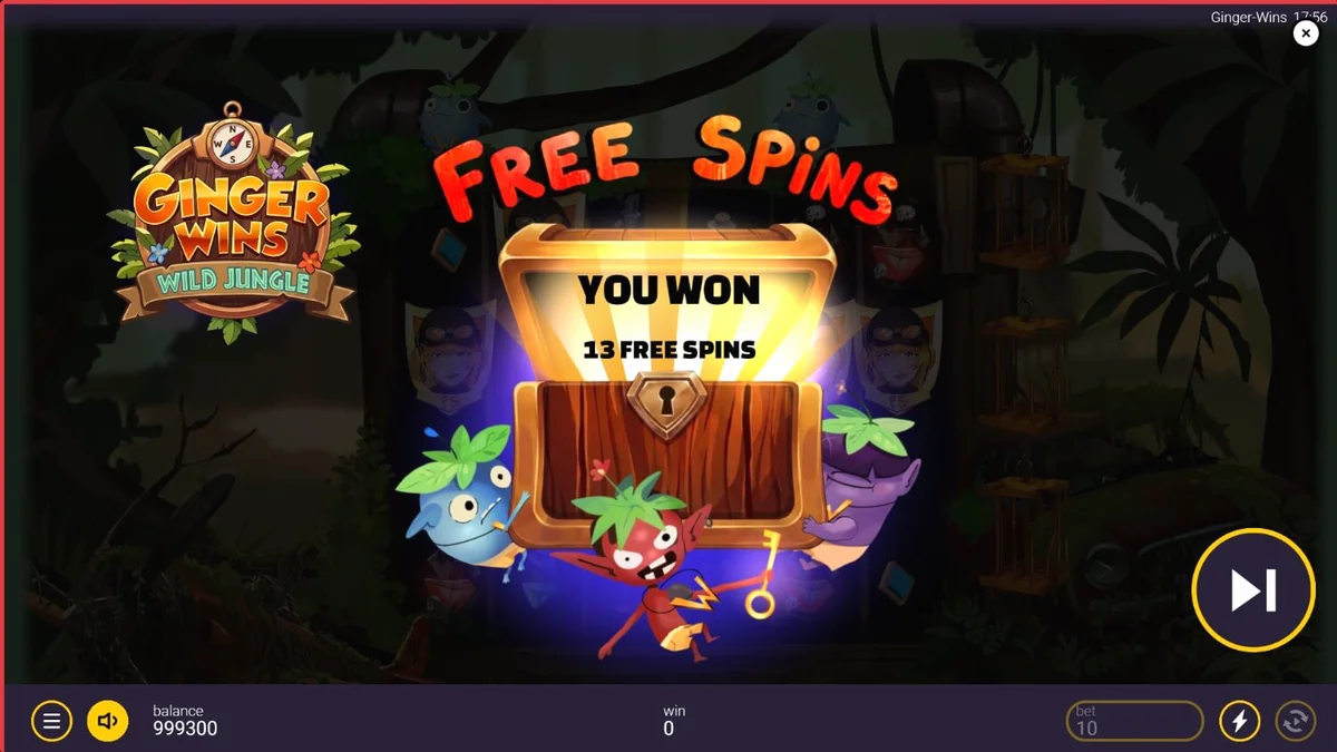 Tampilan visual slot Ginger Wins Wild Jungle dengan tema hutan tropis dan simbol-simbol eksotis.